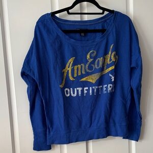American Eagle Outfitters Blue Pullover with Gold Logo